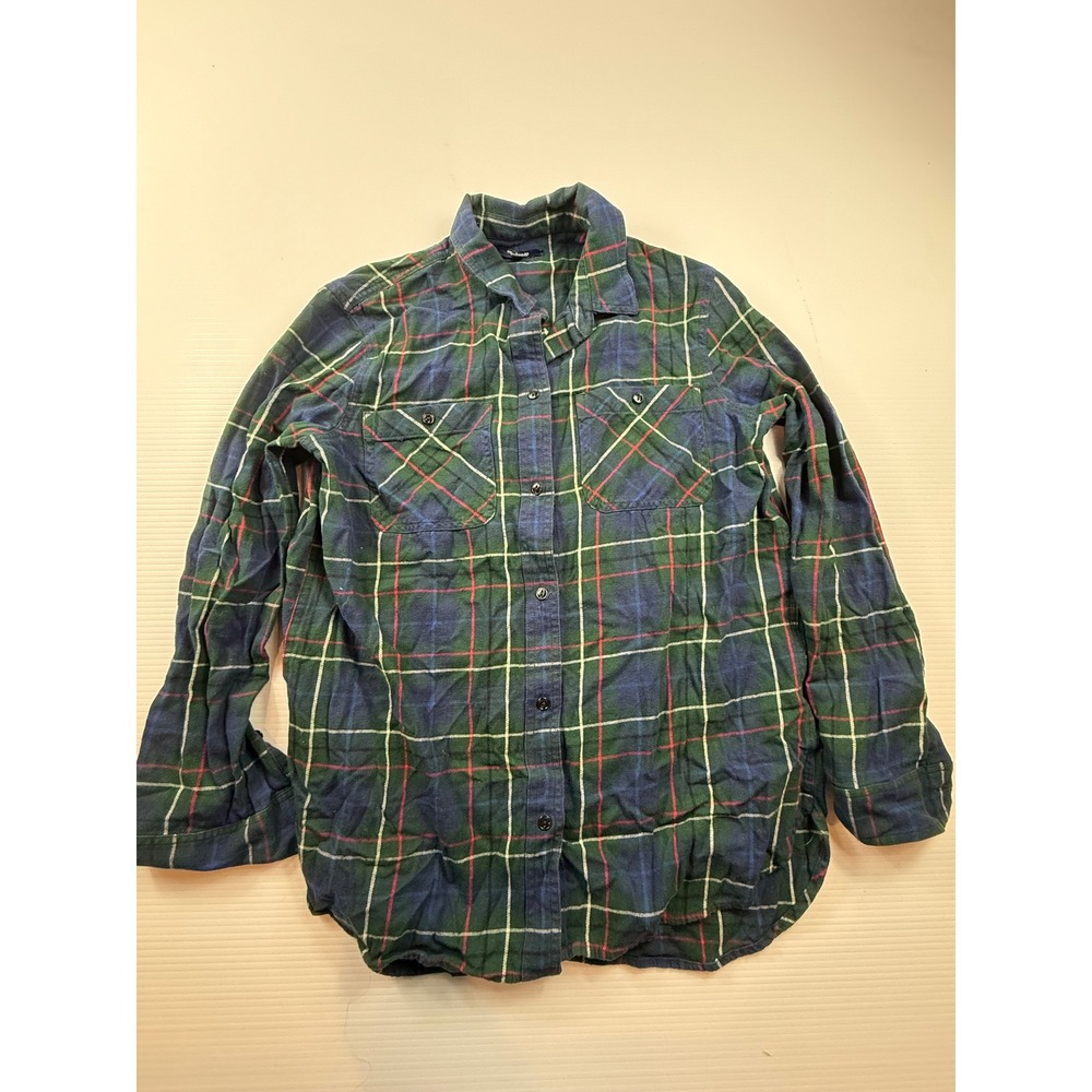 Madewell‎ Mens Medium Navy Green Plaid Flannel Button Up Long Sleeve Shirt